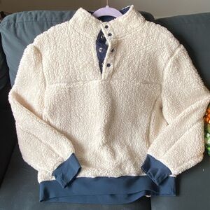 Women’s Cream Sherpa Sweater with Navy Accents
